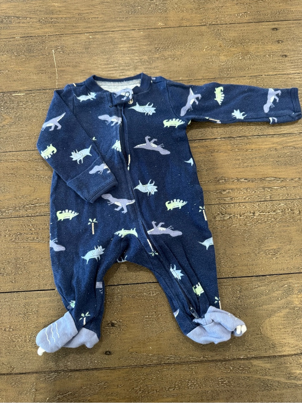 Navy Dinosaur Print Zip-Front Baby One-Piece